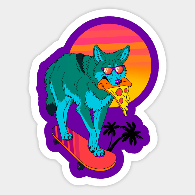 Retrowave Coyote Sticker by ZackLoupArt